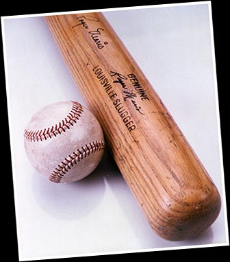 Ball and bat from Roger Maris' 61st home run of 1961 (close-up)