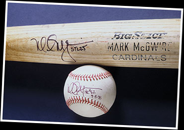 Ball and bat from Mark McGwire's 62nd home run of 1998 (close-up)